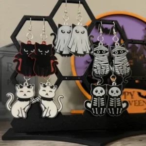 5 Diseños - Lindos & Aterradores Aretes de Gato de Halloween